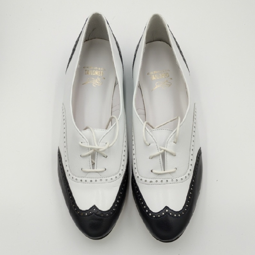 Vintage G. H. Bass Tailored Saddles Shoes White Black Oxford Raleigh Winged